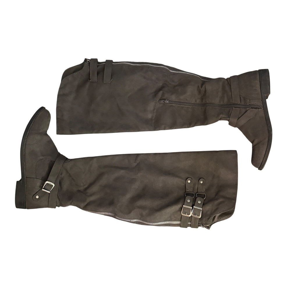 JustFab‎ Carmona Over The Knee Boots Faux Suede Grey Moto Buckle Women 10 Riding